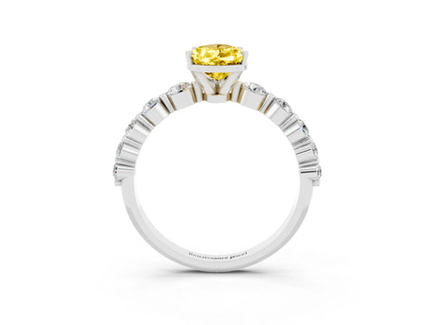 White gold Pear Cut Solitaire Yellow Sapphire Ring with Pave Band and Four-Prong Setting_27