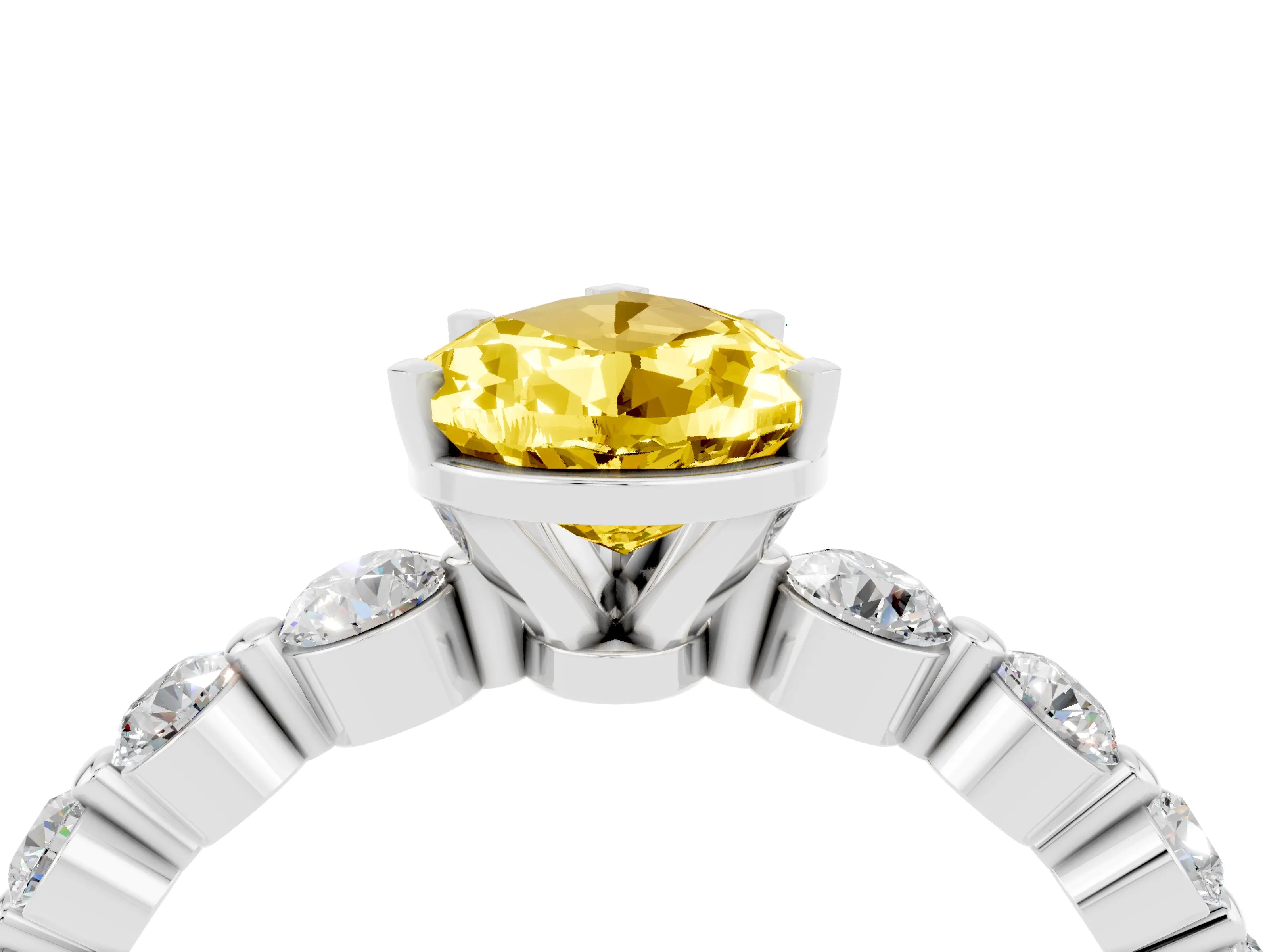 White gold Pear Cut Solitaire Yellow Sapphire Ring with Pave Band and Four-Prong Setting_28
