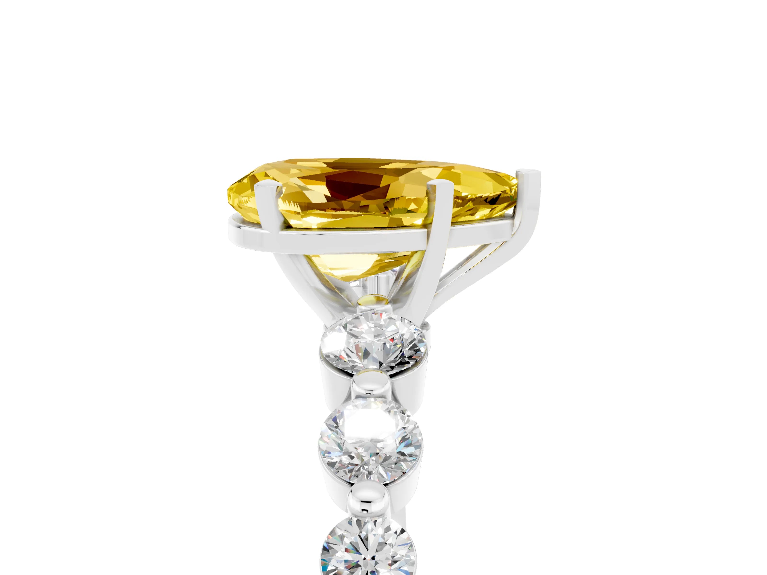 White gold Pear Cut Solitaire Yellow Sapphire Ring with Pave Band and Four-Prong Setting_29