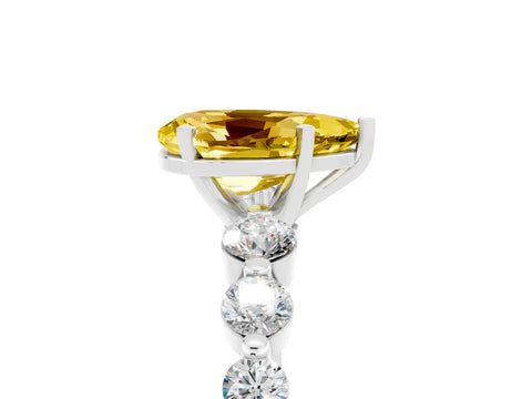 White gold Pear Cut Solitaire Yellow Sapphire Ring with Pave Band and Four-Prong Setting_29