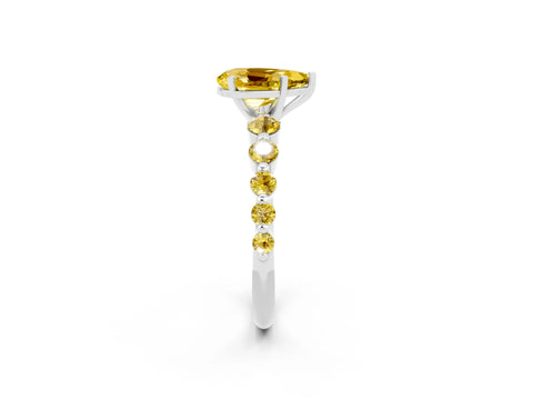White gold Pear Cut Solitaire Yellow Sapphire Ring with Pave Band and Four-Prong Setting_2