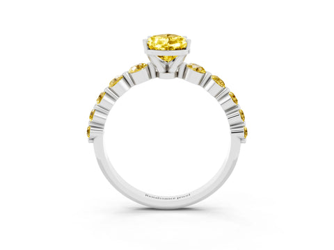 White gold Pear Cut Solitaire Yellow Sapphire Ring with Pave Band and Four-Prong Setting_3