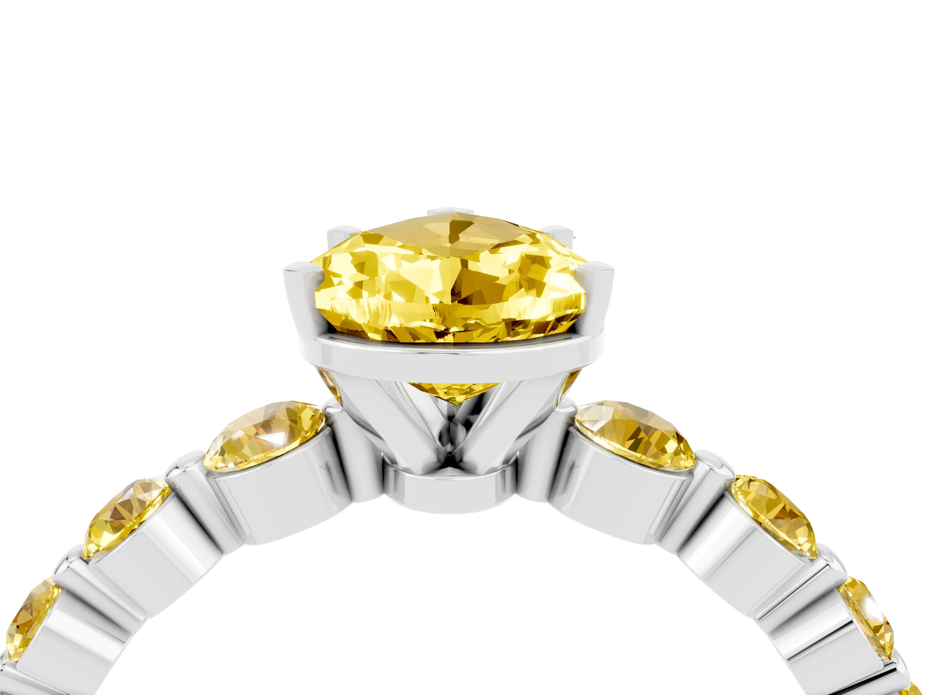 White gold Pear Cut Solitaire Yellow Sapphire Ring with Pave Band and Four-Prong Setting_4