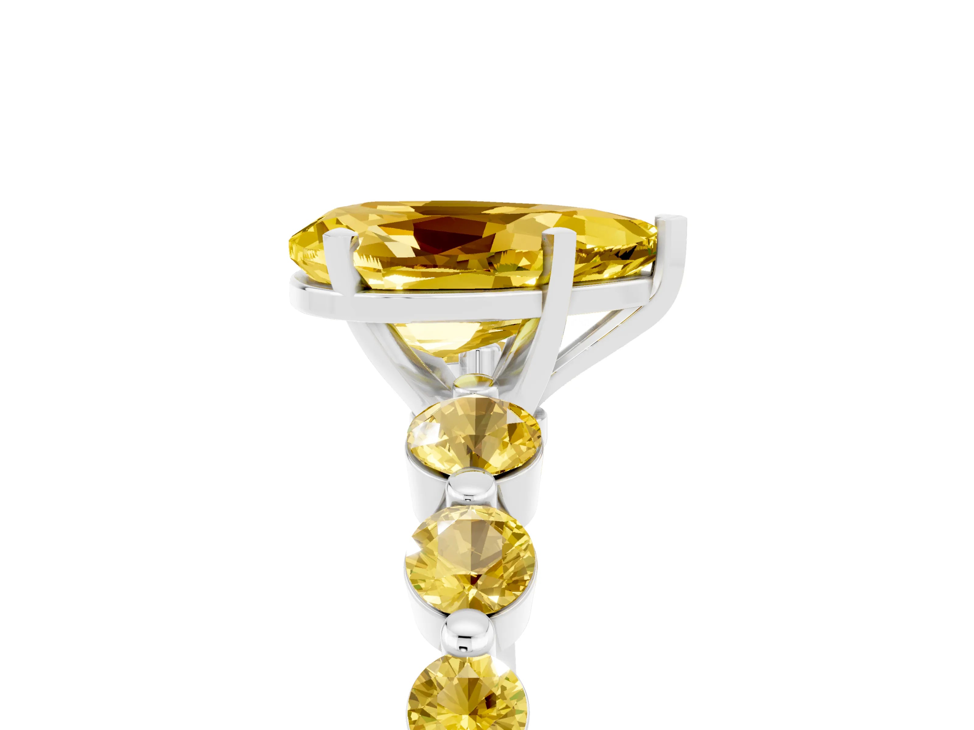 White gold Pear Cut Solitaire Yellow Sapphire Ring with Pave Band and Four-Prong Setting_5