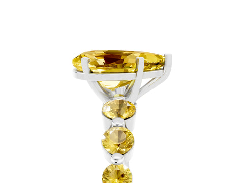 White gold Pear Cut Solitaire Yellow Sapphire Ring with Pave Band and Four-Prong Setting_5