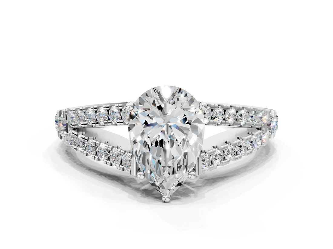 White gold Pear Cut Split Shank Pave Diamond Engagement Ring with Four-Prong Setting_80