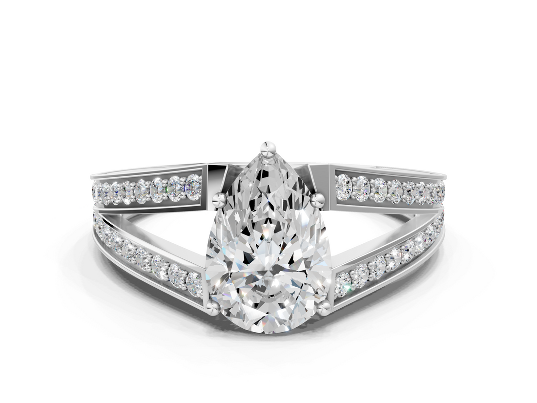 White gold Pear Cut Split Shank Pave Diamond Ring with Four-Prong Setting_63