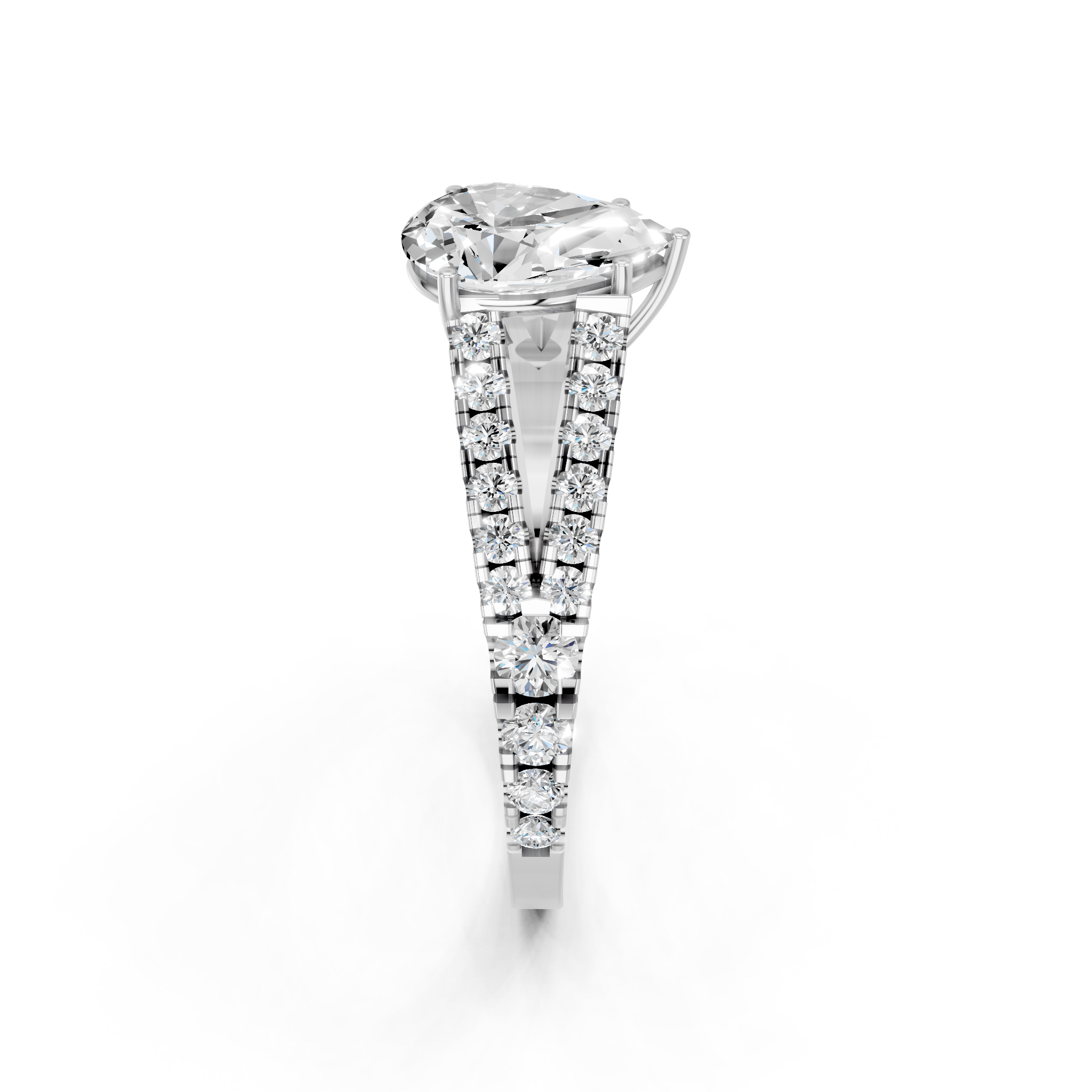 White gold Pear Cut Split Shank Pave Engagement Ring with Four-Prong Setting_10