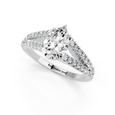 White gold Pear Cut Split Shank Pave Engagement Ring with Four-Prong Setting_9