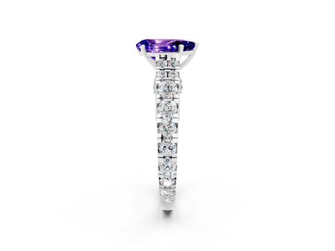 White gold Pear Cut Tanzanite Classic Solitaire Ring with Pavé Band and Four-Prong Setting_2