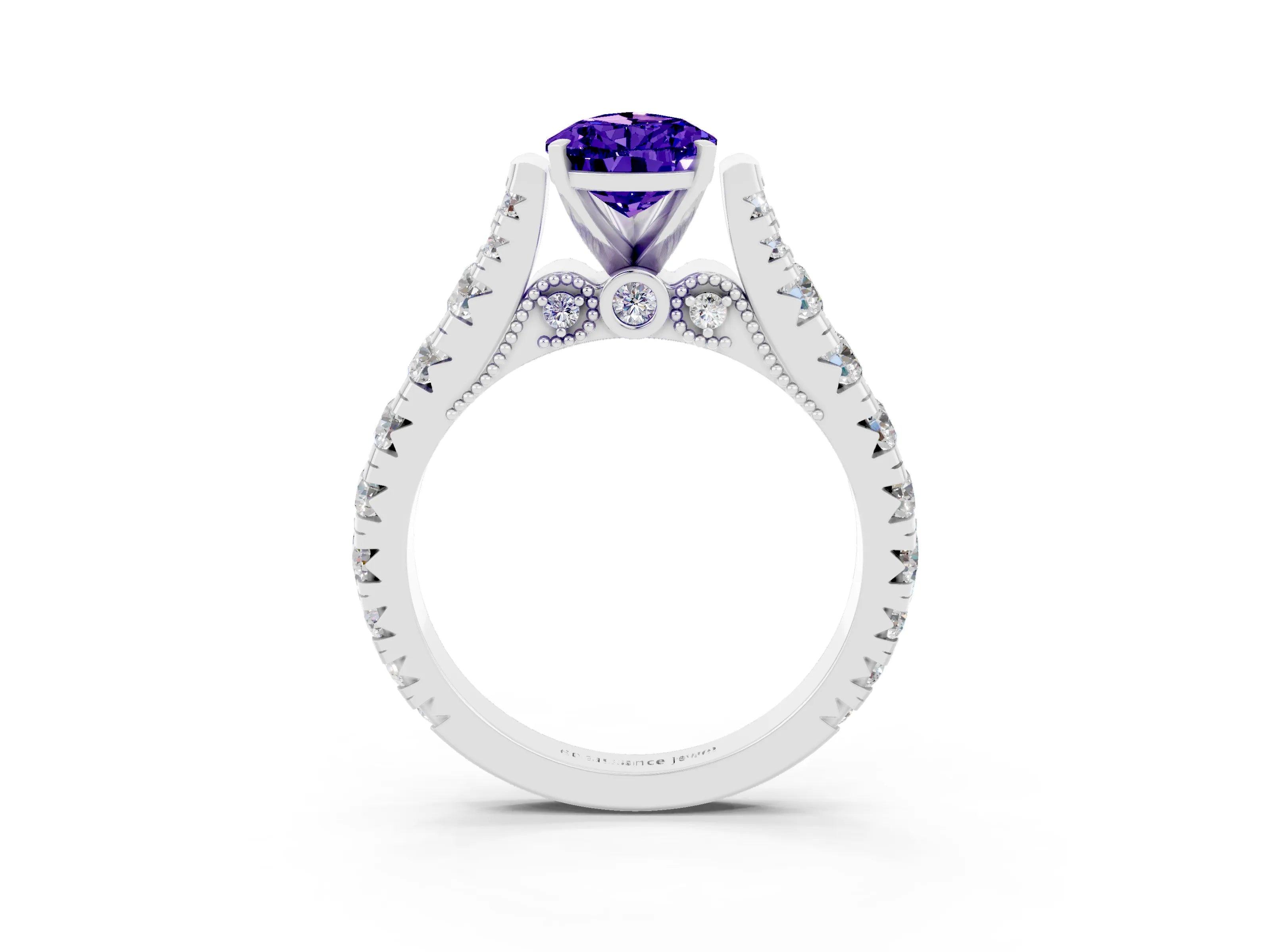 White gold Pear Cut Tanzanite Classic Solitaire Ring with Pavé Band and Four-Prong Setting_3