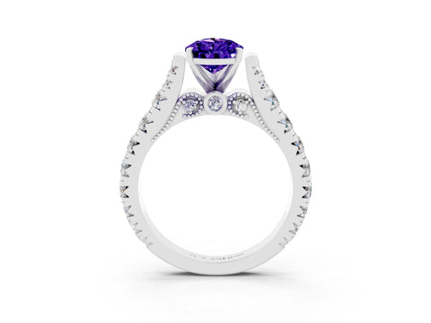 White gold Pear Cut Tanzanite Classic Solitaire Ring with Pavé Band and Four-Prong Setting_3