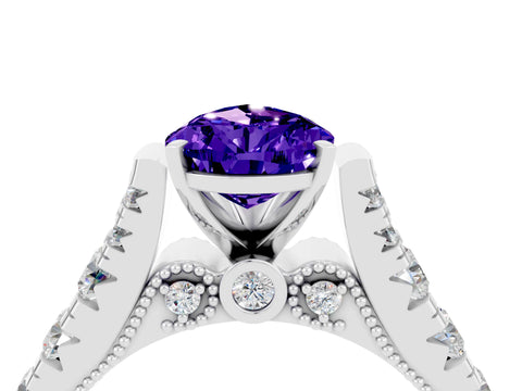 White gold Pear Cut Tanzanite Classic Solitaire Ring with Pavé Band and Four-Prong Setting_4