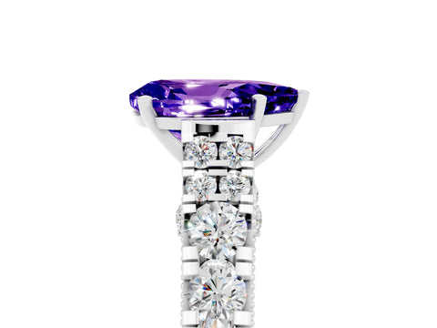 White gold Pear Cut Tanzanite Classic Solitaire Ring with Pavé Band and Four-Prong Setting_5