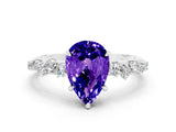 White gold Pear Cut Tanzanite Cluster Side Stone Solitaire Ring with Prong Setting_24