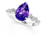 White gold Pear Cut Tanzanite Cluster Side Stone Solitaire Ring with Prong Setting_25