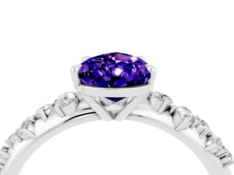 White gold Pear Cut Tanzanite Cluster Side Stone Solitaire Ring with Prong Setting_28