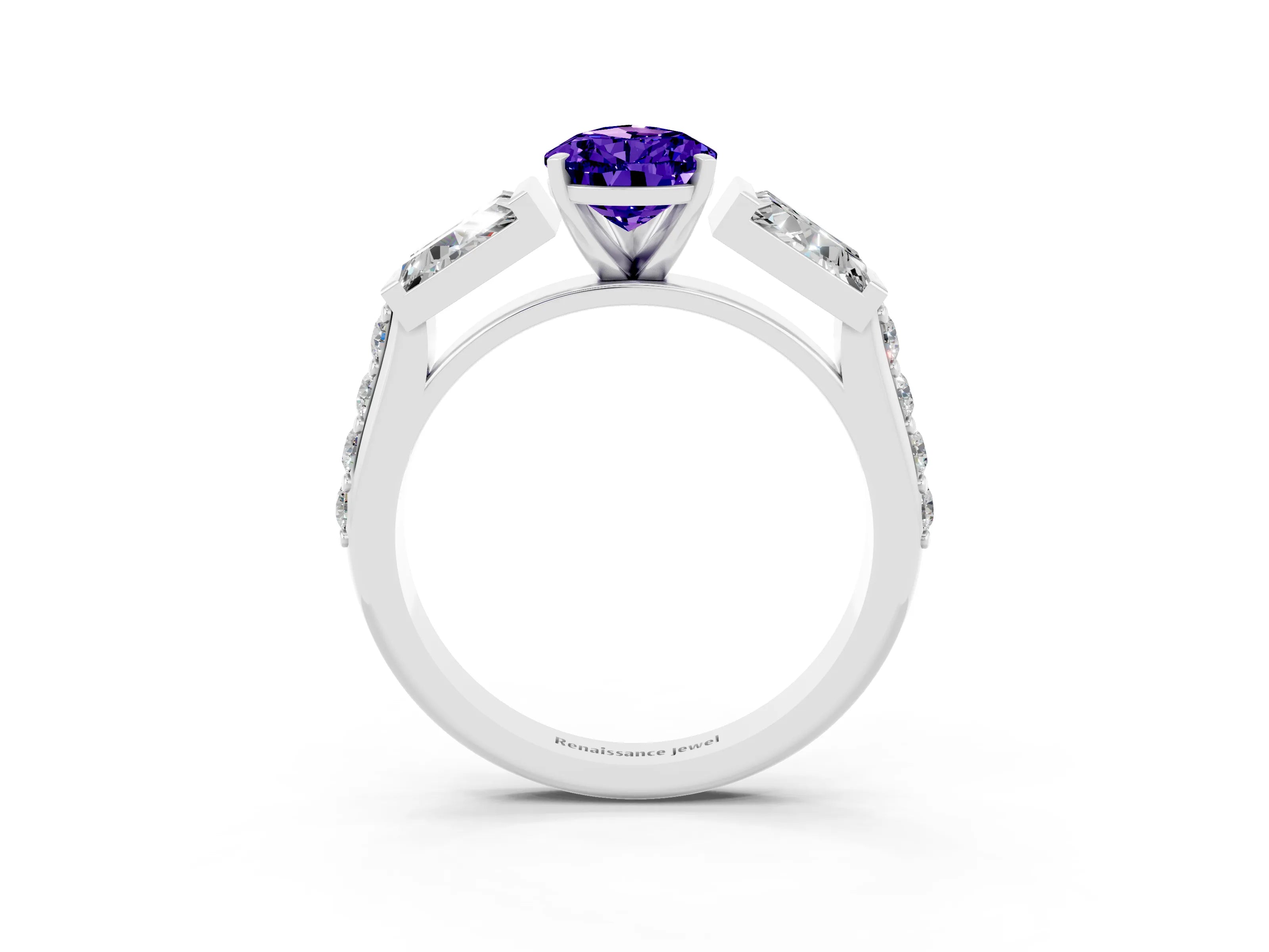 White gold Pear Cut Tanzanite Engagement Ring with Baguette Side Stones and Channel Set Band_3