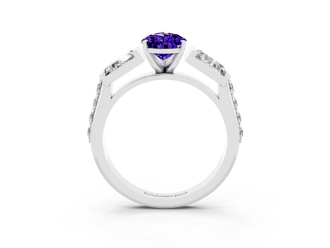 White gold Pear Cut Tanzanite Engagement Ring with Baguette Side Stones and Channel Set Band_3