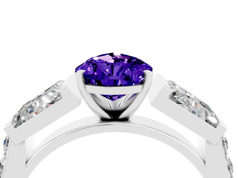White gold Pear Cut Tanzanite Engagement Ring with Baguette Side Stones and Channel Set Band_4