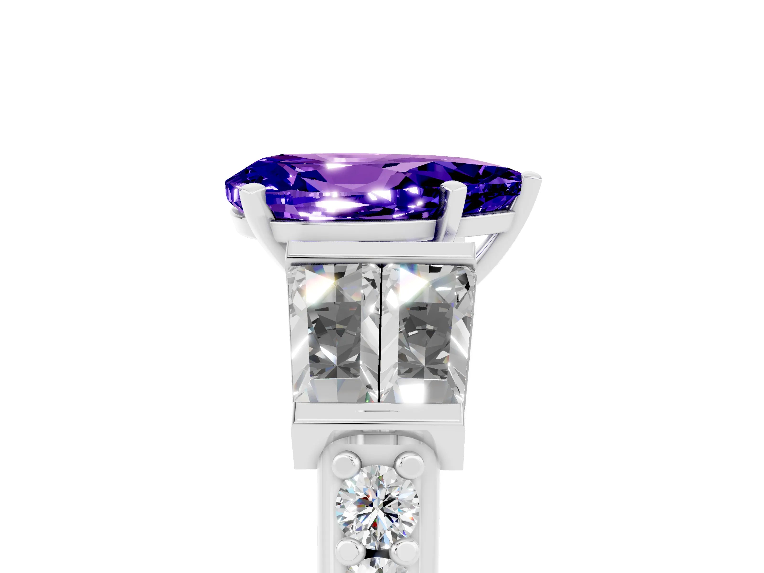 White gold Pear Cut Tanzanite Engagement Ring with Baguette Side Stones and Channel Set Band_5