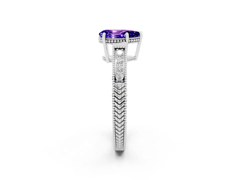 White gold Pear Cut Tanzanite Engagement Ring with Milgrain Channel Set Band and Prong Setting_2