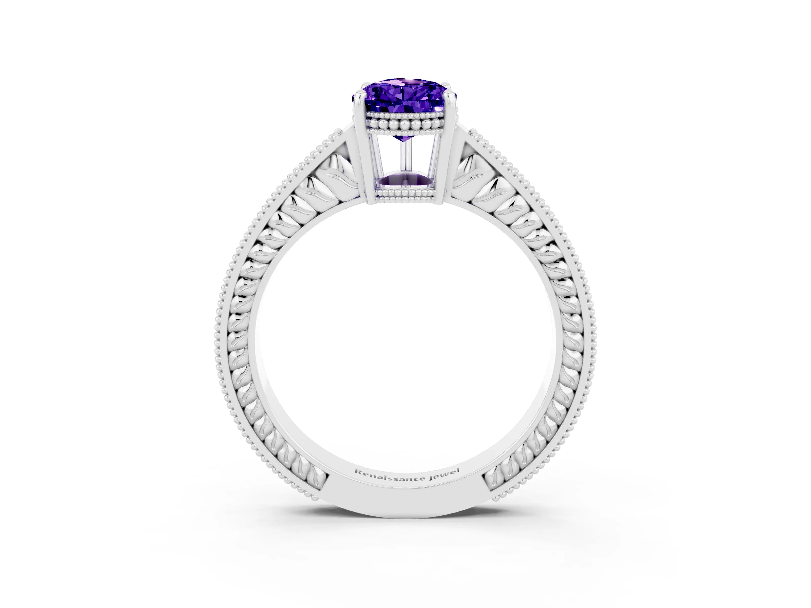 White gold Pear Cut Tanzanite Engagement Ring with Milgrain Channel Set Band and Prong Setting_3