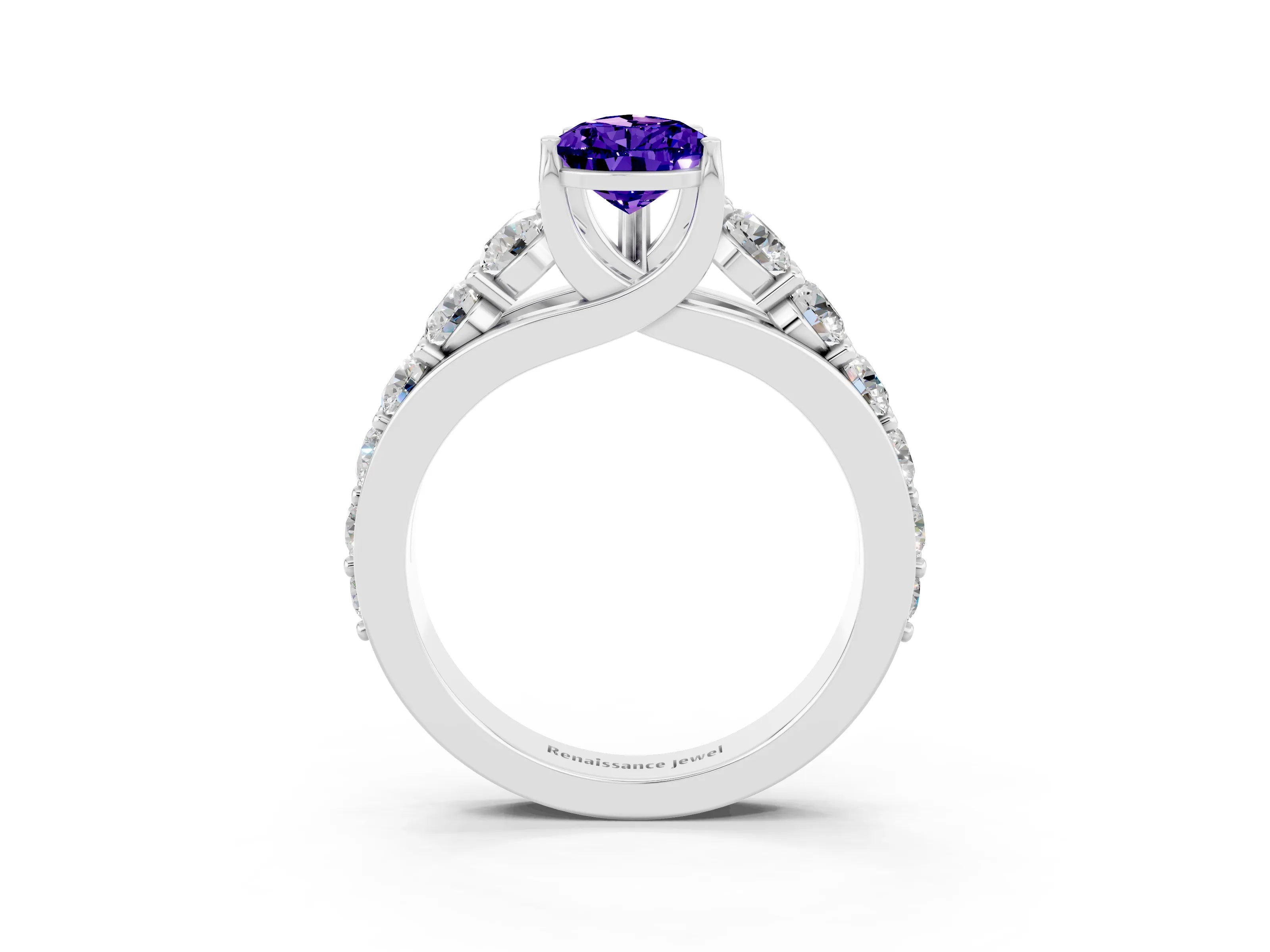 White gold Pear Cut Tanzanite Engagement Ring with Pavé Band and Four-Prong Setting_3
