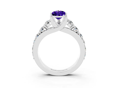 White gold Pear Cut Tanzanite Engagement Ring with Pavé Band and Four-Prong Setting_3