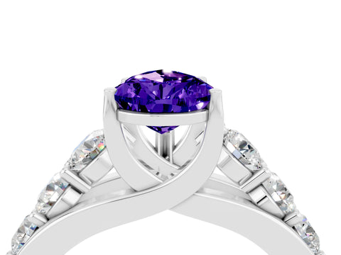 White gold Pear Cut Tanzanite Engagement Ring with Pavé Band and Four-Prong Setting_4