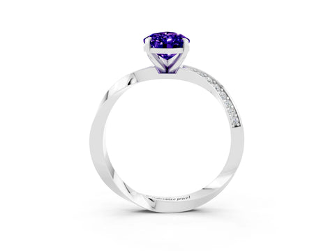 White gold Pear Cut Tanzanite Engagement Ring with Side Stone Accents and Four-Prong Setting_30