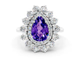 White gold Pear Cut Tanzanite Floral Double Halo Engagement Ring with Prong Setting_36