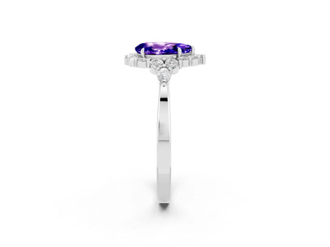 White gold Pear Cut Tanzanite Halo Ring with Pear Side Stones and Prong Setting_14