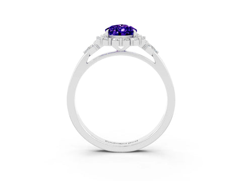 White gold Pear Cut Tanzanite Halo Ring with Pear Side Stones and Prong Setting_15