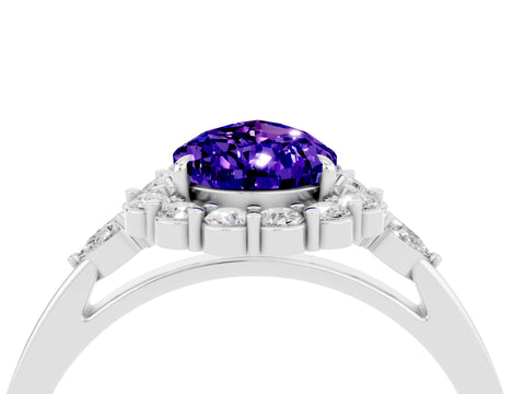 White gold Pear Cut Tanzanite Halo Ring with Pear Side Stones and Prong Setting_16