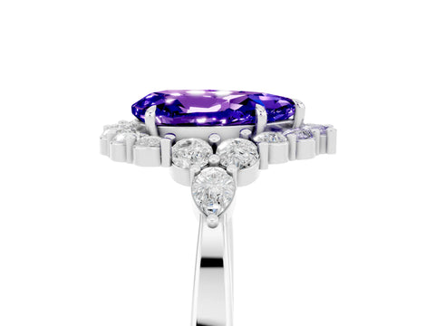 White gold Pear Cut Tanzanite Halo Ring with Pear Side Stones and Prong Setting_17