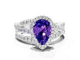 White gold Pear Cut Tanzanite Halo Ring with Round Split Shank and Prong Setting_60