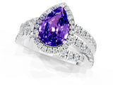 White gold Pear Cut Tanzanite Halo Ring with Round Split Shank and Prong Setting_61