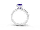 White gold Pear Cut Tanzanite Halo Ring with Round Split Shank and Prong Setting_63