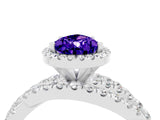 White gold Pear Cut Tanzanite Halo Ring with Round Split Shank and Prong Setting_64