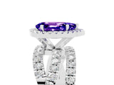 White gold Pear Cut Tanzanite Halo Ring with Round Split Shank and Prong Setting_65