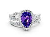 White gold Pear Cut Tanzanite Halo Ring with Round Split Shank and Prong Setting_72