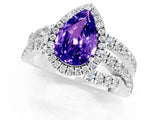 White gold Pear Cut Tanzanite Halo Ring with Round Split Shank and Prong Setting_73