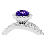 White gold Pear Cut Tanzanite Halo Ring with Round Split Shank and Prong Setting_76