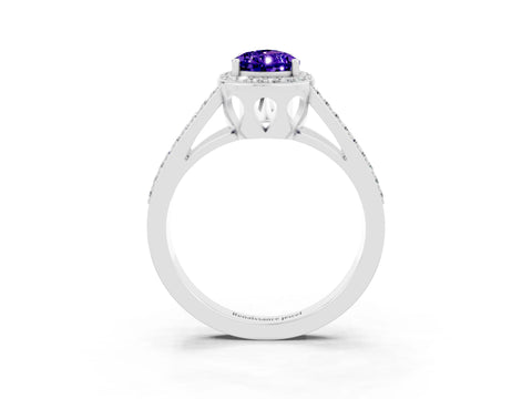 White gold Pear Cut Tanzanite Halo Ring with Split Shank U-Prong Band and Four-Prong Setting_3