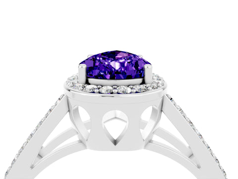 White gold Pear Cut Tanzanite Halo Ring with Split Shank U-Prong Band and Four-Prong Setting_4
