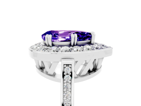 White gold Pear Cut Tanzanite Halo Ring with Split Shank and Four-Prong Setting_17