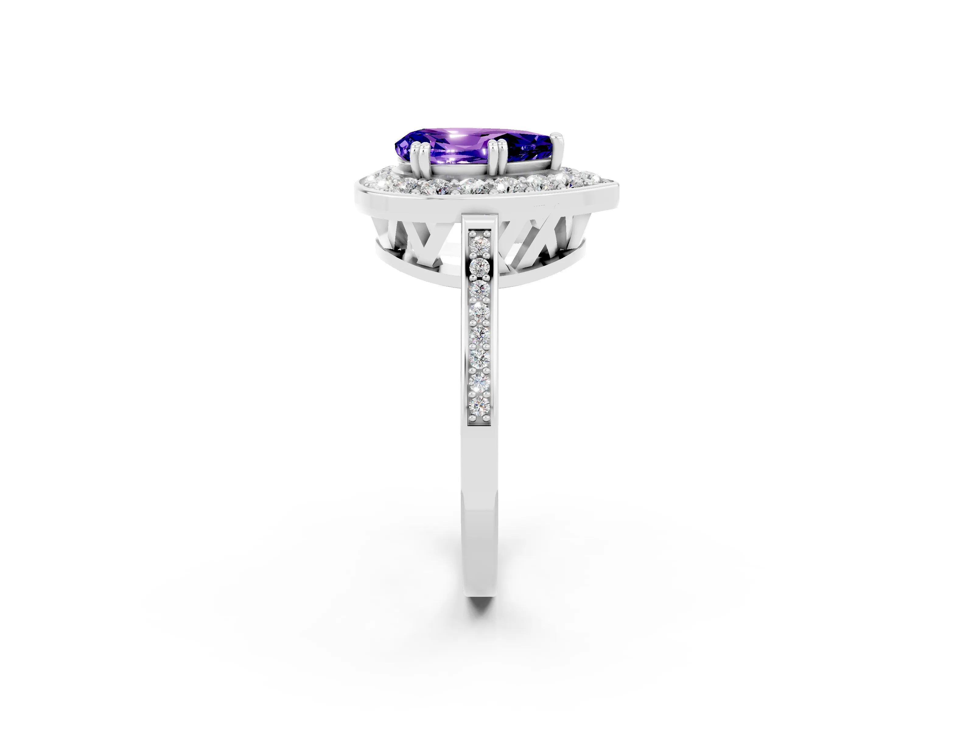 White gold Pear Cut Tanzanite Halo Ring with Split Shank and Four-Prong Setting_2
