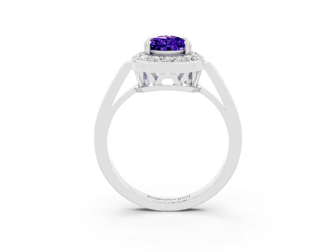 White gold Pear Cut Tanzanite Halo Ring with Split Shank and Four-Prong Setting_3