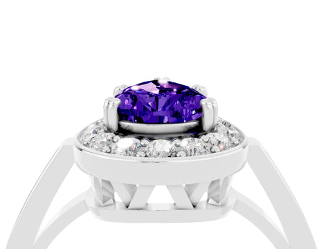 White gold Pear Cut Tanzanite Halo Ring with Split Shank and Four-Prong Setting_4